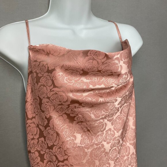 Lulus Dress Cowl Neck Pink Floral Print Iridescent Size Small Midi Side Slit - Picture 9 of 13